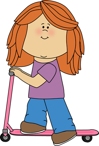 Girl Riding A Scooter Image With Red Hair Wearing Clipart
