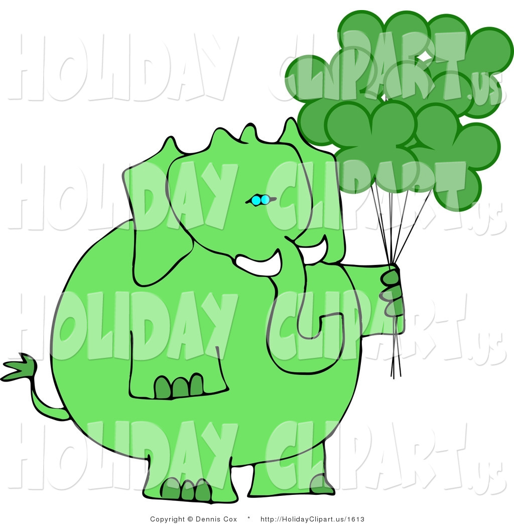 Holiday Clip Art Of An Anthropomorphic Green Elephant With Four Leaf    
