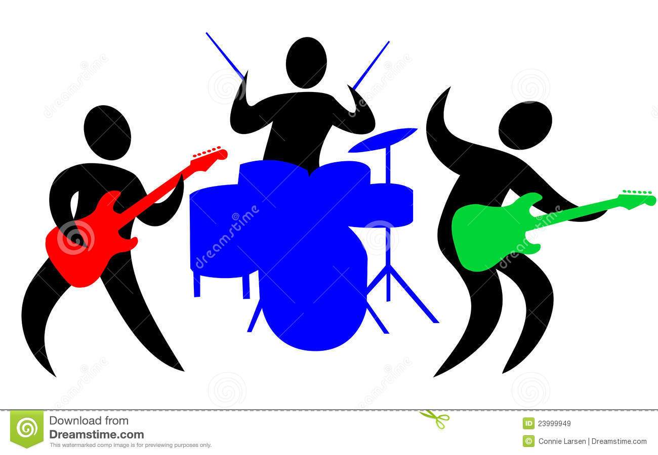Illustration Of A Musical Band With Drummer And Two Guitarists