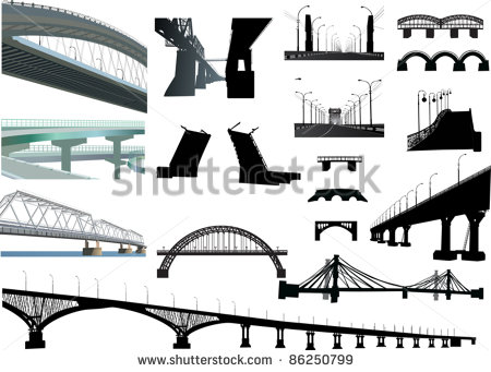 Illustration With Bridge Silhouette Collection Isolated On White