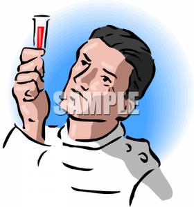 Lab Technician Examining A Vial Of Blood Royalty Free Clipart