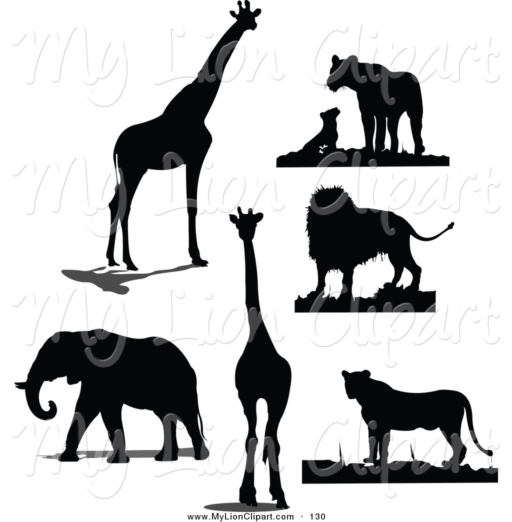 Larger Preview  Clipart Of A Digital Set Of Black Giraffe Lion And