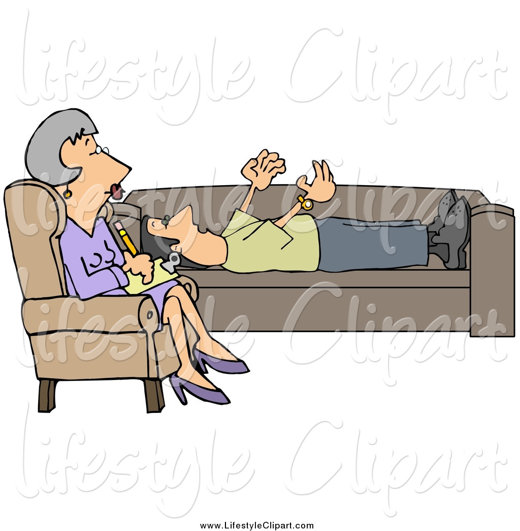 Lifestyle Clipart Of A Middle Aged Female Shrink Listening To A Male