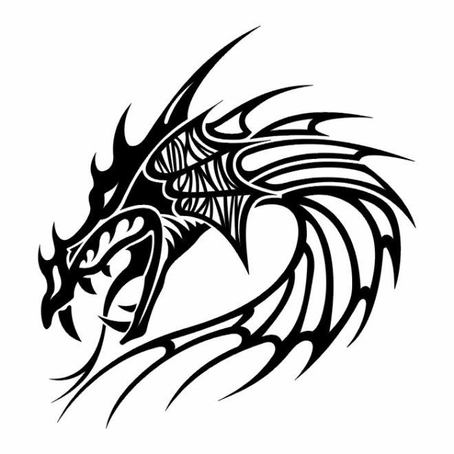 Medieval Hollow Tribal Dragon Head Dragon Tattoo Designs       Clipart