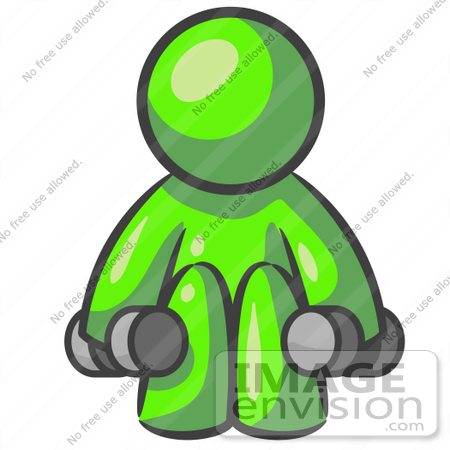 Royalty Free Clipart Of A Lime Green Guy Character Working Out With