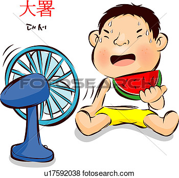 Stock Illustration Of Kid Heat Watermelon Electric Fan Child