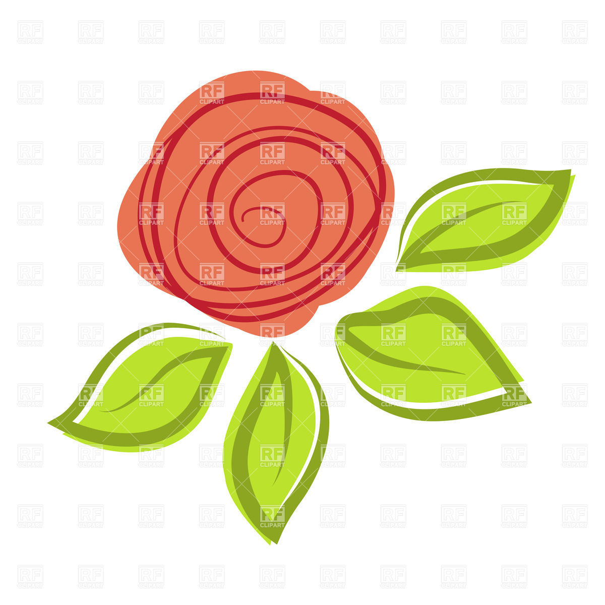 Stylized Simple Rose Flower   Bud With Leaves Download Royalty Free    
