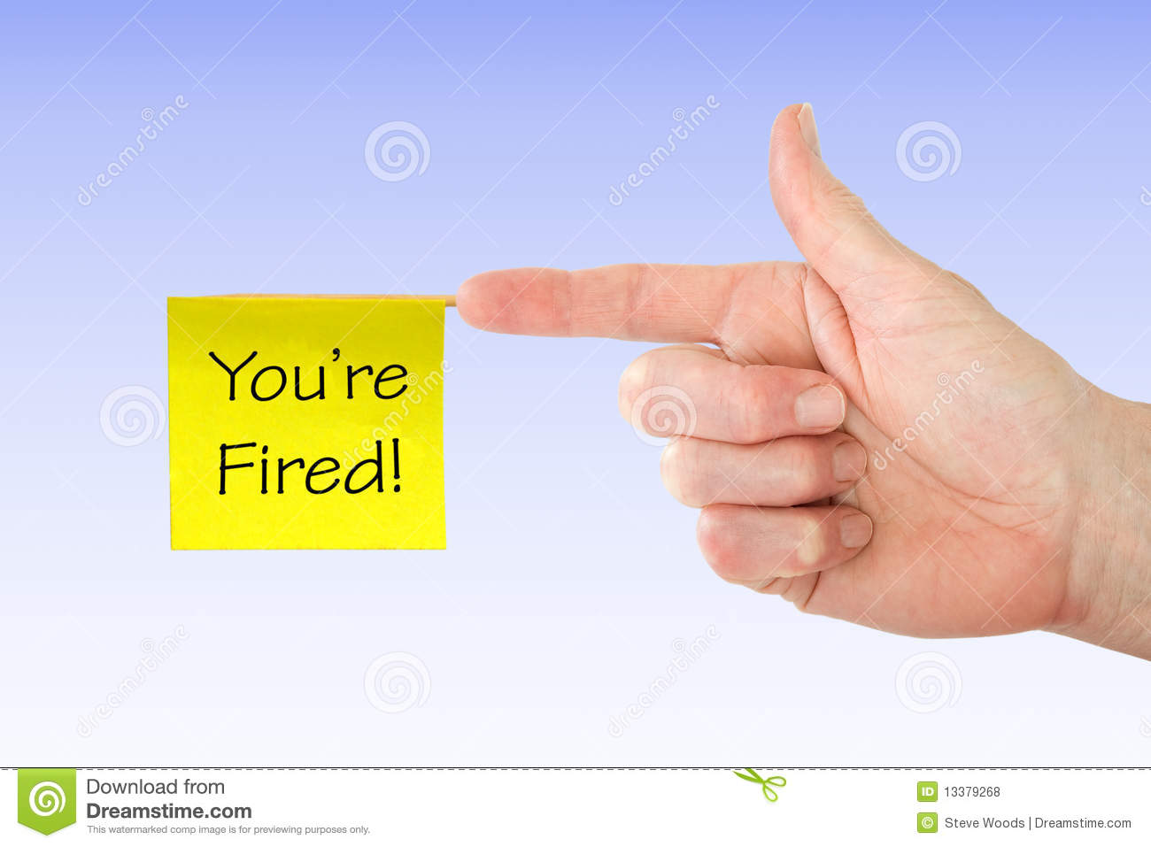 White Hand Pointing Finger With A Yellow You Re Fired Note Attached