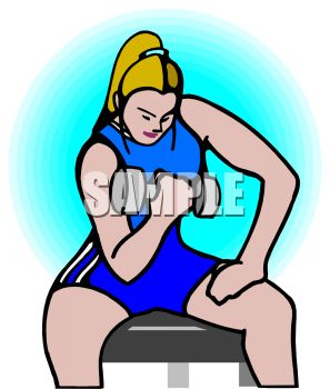 Woman Working Out With A Dumbbell In A Gym   Royalty Free Clipart