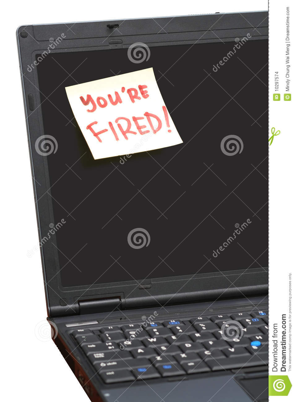 You Re Fired  Post It Note On Notebook Screen