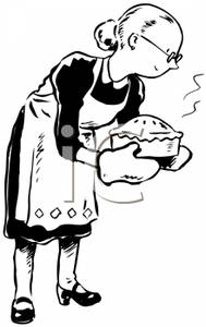 Black And White Grandma With A Pie   Clipart