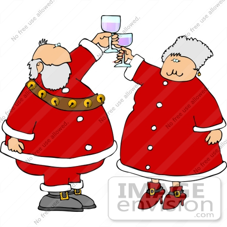     Clip Art   12514 Mrs And Mr Santa Claus Toasting With Wine Clipart By