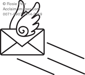 Clip Art Illustration Of A Black And White Flying Envelope Email Icon