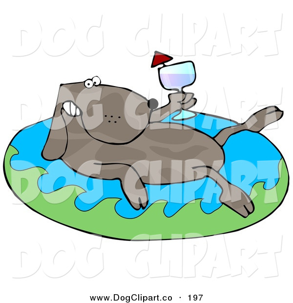 Clip Art Of A Cute And Relaxing Brown Dog Drinking Red Wine And    