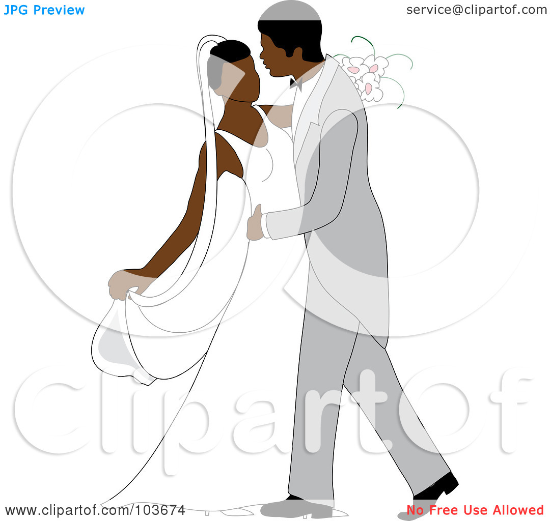 Clipart Illustration Of An African American Newlywed Couple Dancing At