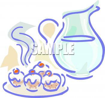 Clipart Image Of A Pitcher Of Juice And A Plate Of Cupcakes