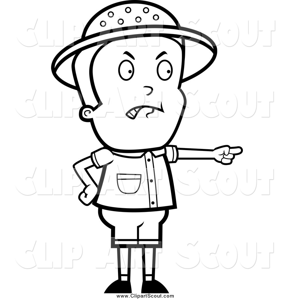 Clipart Of A Black And White Angry Safari Boy Pointing By Cory Thoman    