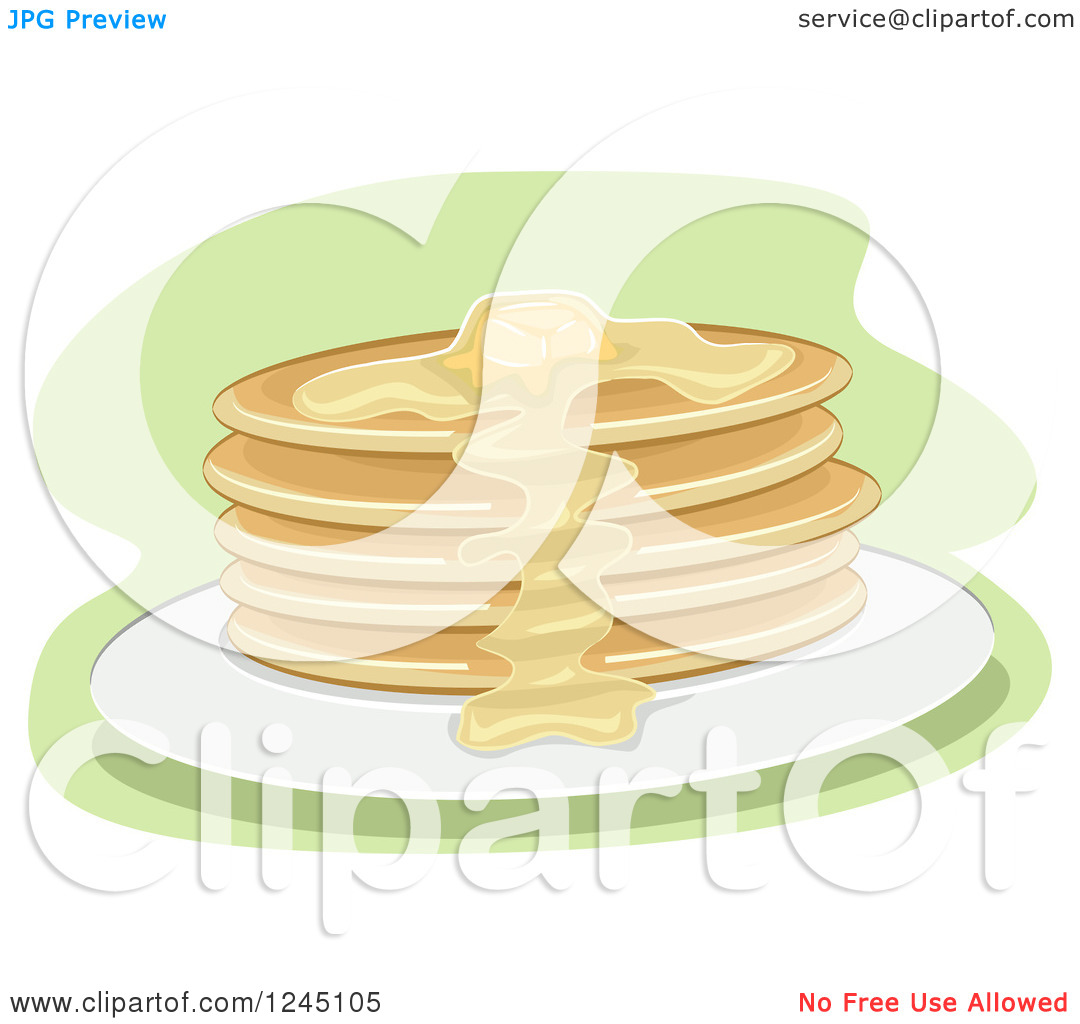 Clipart Of A Pancake Stack With Syrup And Butter   Royalty Free Vector
