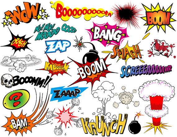 Comic Book Clip Art Super Heros Text Und Blasen Clipart   Bang Boom