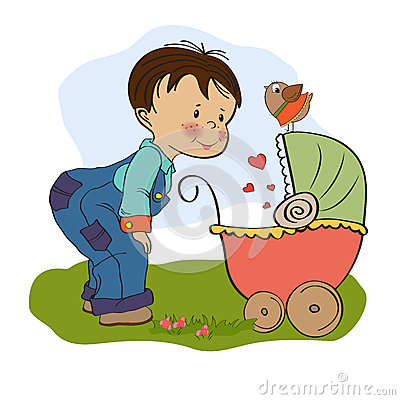 Funny Big Brother With Stroller Stock Photos   Image  31186993