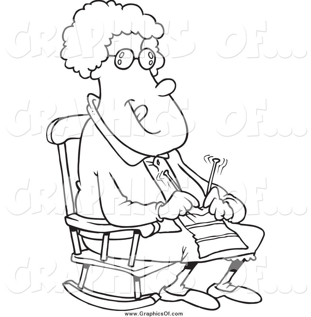 Larger Preview  Vector Graphic Of A Black And White Granny Knitting In