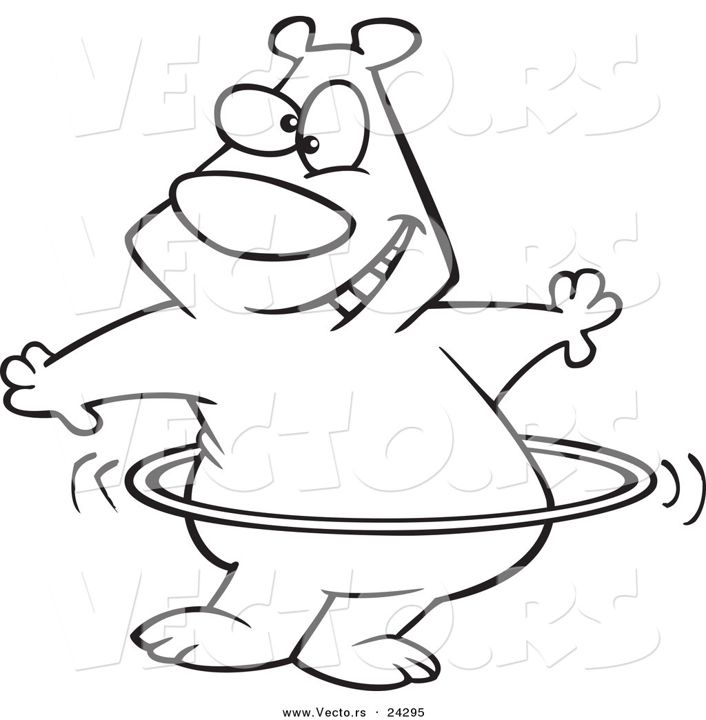 Larger Preview  Vector Of A Cartoon Hula Hooping Bear Black And White    