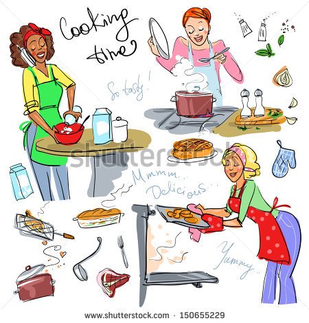 Messy Kitchen Clipart Women At Kitchen Cooking Hand