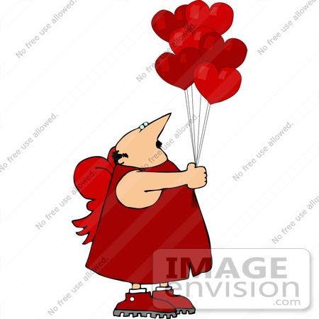 Middle Aged Caucasian Cupid Man Holding Heart Shaped Balloons Clipart