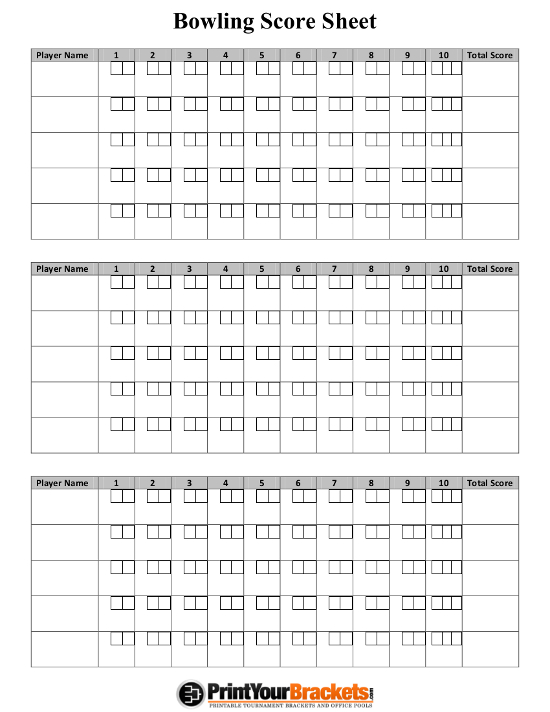 Printable Bowling Score Sheet With Pins
