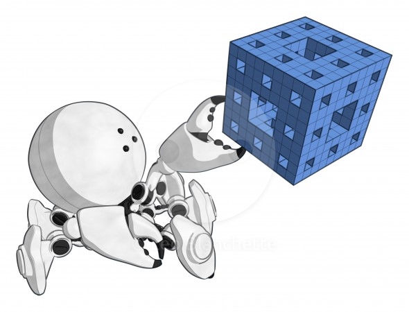 Robotics Mascot Crab Handing Over Freshly Assembled Cube Array Clip