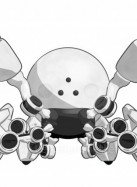 Robotics Mascot Crab Pointing With His Claws Toward The Right Or Left