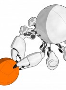 Robotics Mascot Crab Tryring To Grab Or Guide An Orange Ball In    
