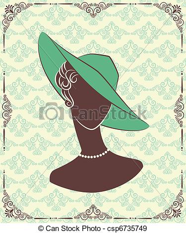 Vector   Vintage Fashion Girl In Hat    Stock Illustration Royalty