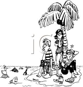 Black And White Family Stranded On An Island   Royalty Free Clipart    