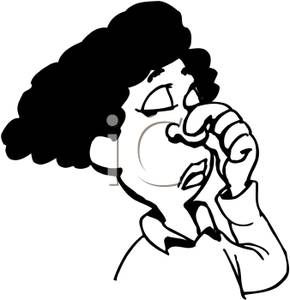 Black And White Woman Holding Her Nose   Royalty Free Clipart Picture