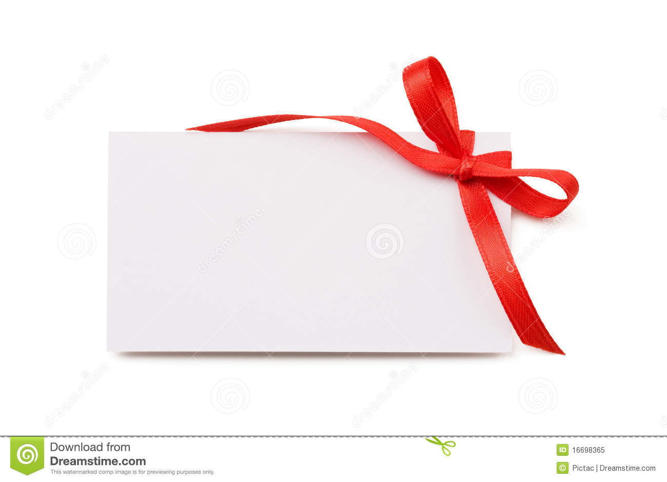 Blank Gift Tag Decorated With Red Bow Isolated On White With Clipping
