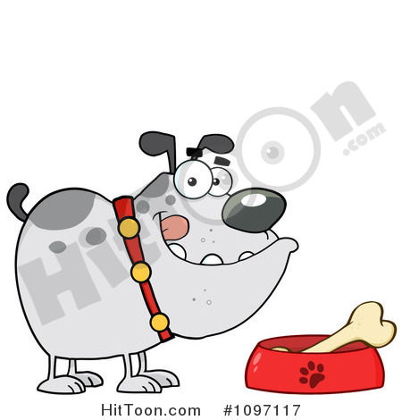 Bulldog Clipart  1097117  Gray Bulldog With A Bone In His Dish Bowl By    