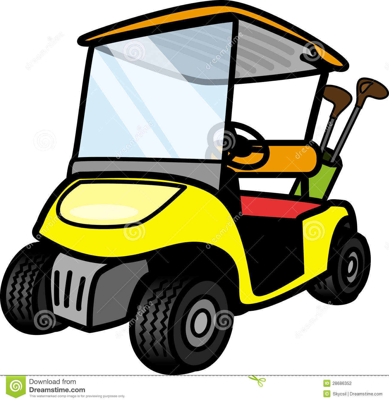 Cartoon Golf Cart In Yellow