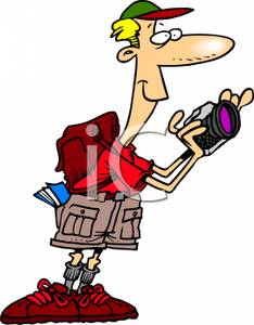Cartoon Hiker With A Camera   Royalty Free Clipart Picture