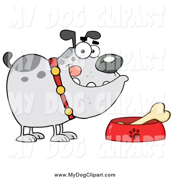 Clip Art Of A Gray Bulldog Over A Bowl With A Bone By Hit Toon    3983