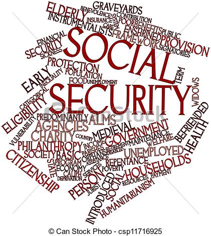 Clip Art Of Word Cloud For Social Security   Abstract Word Cloud For