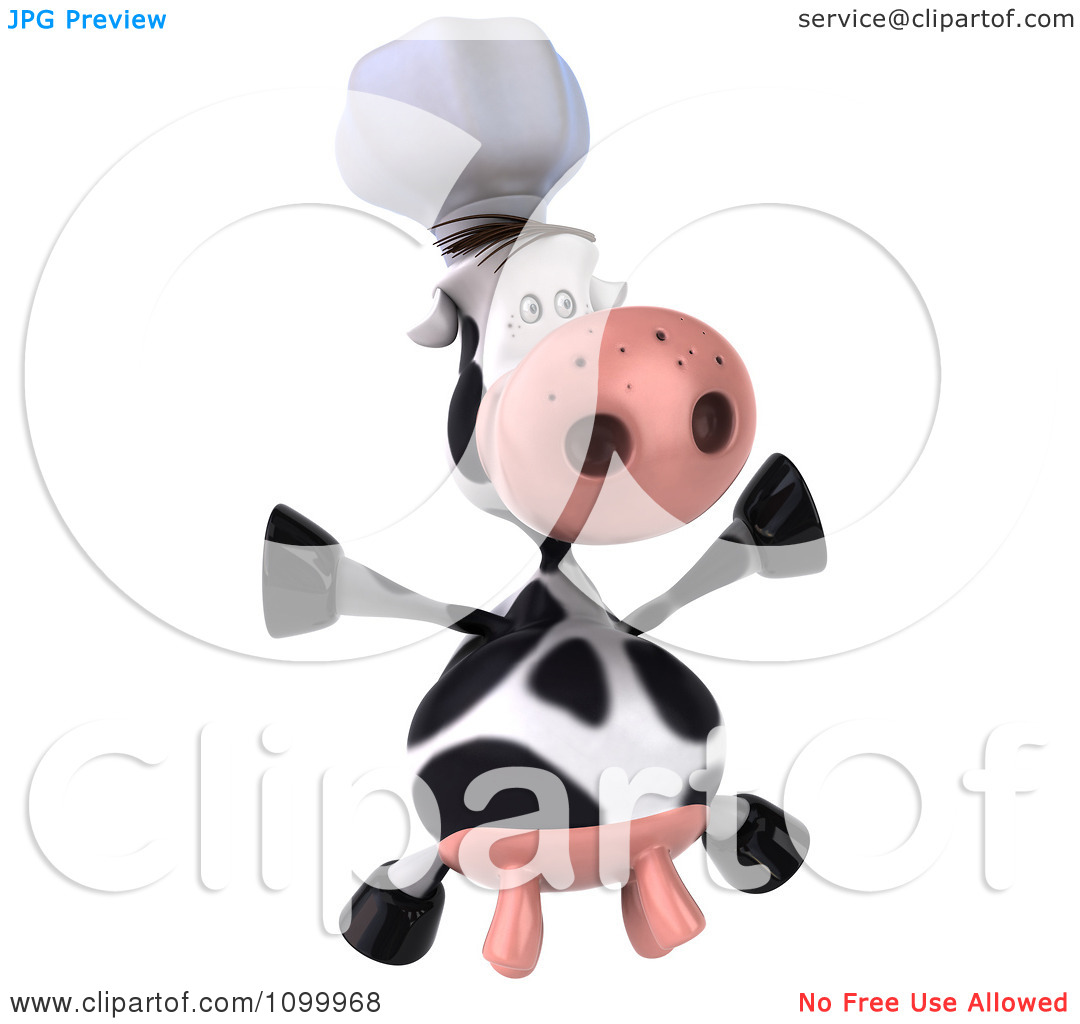 Clipart 3d Chef Cow Jumping   Royalty Free Vector Illustration By