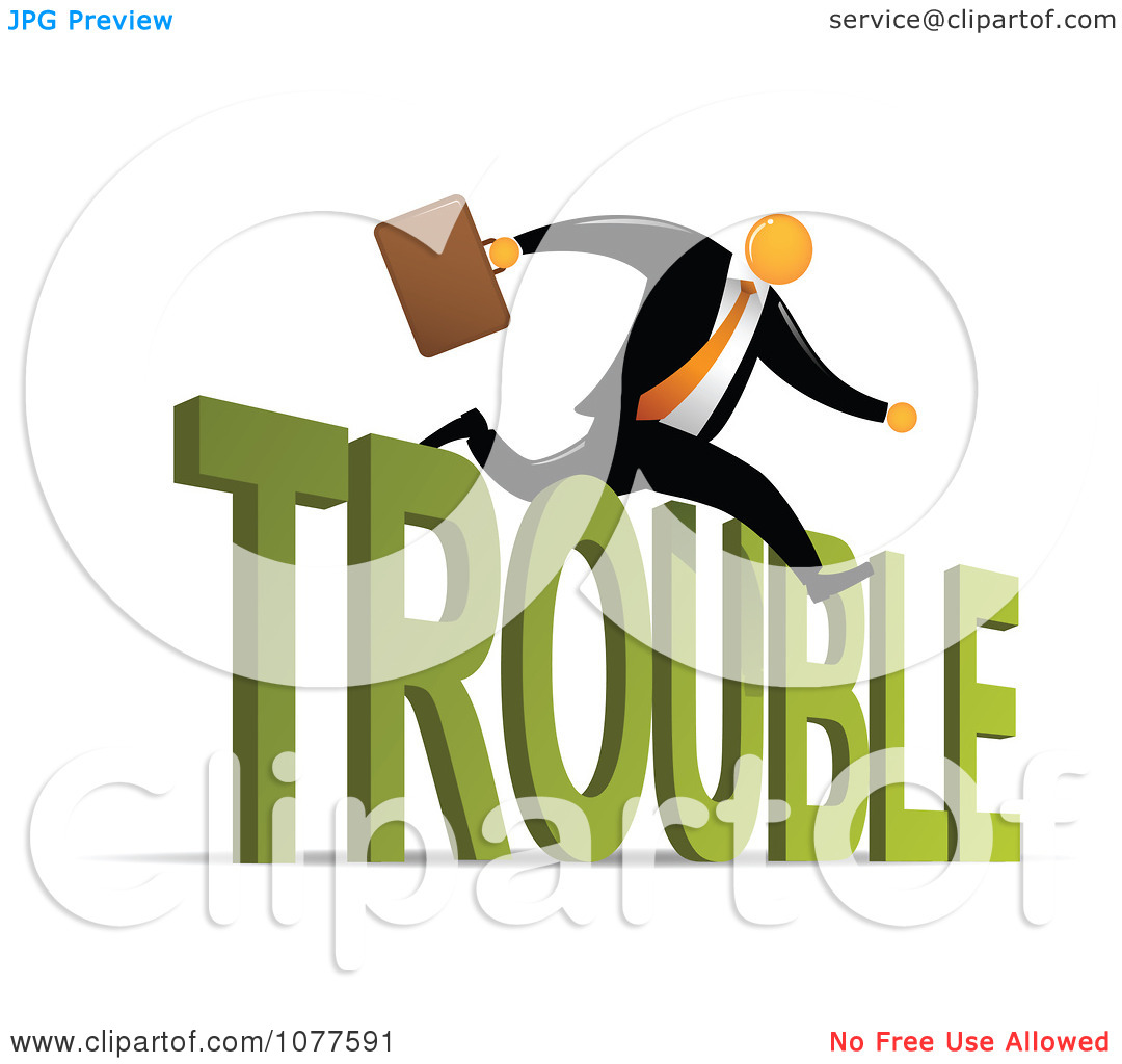 Clipart Orange Faceless Businessman Leaping Over Trouble   Royalty