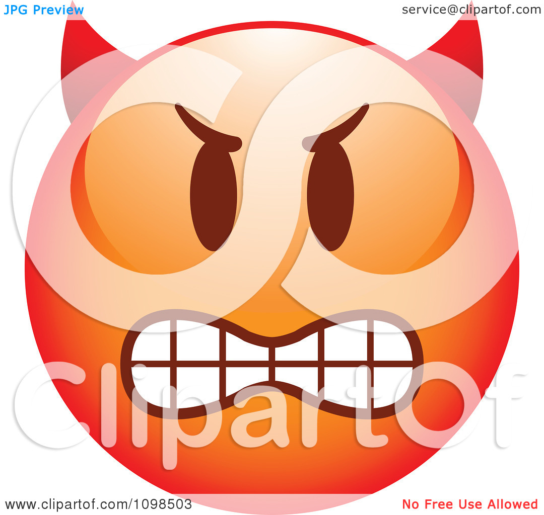 Clipart Red Bully Devil Cartoon Smiley Emoticon Face   Royalty Free