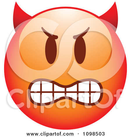 Clipart Red Bully Devil Cartoon Smiley Emoticon Face   Royalty Free
