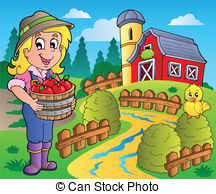 Country Scene With Red Barn 7   Vector Illustration