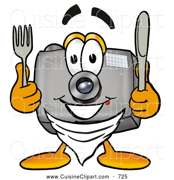 Cuisine Clipart Of A Friendly Camera Mascot Cartoon Character Holding