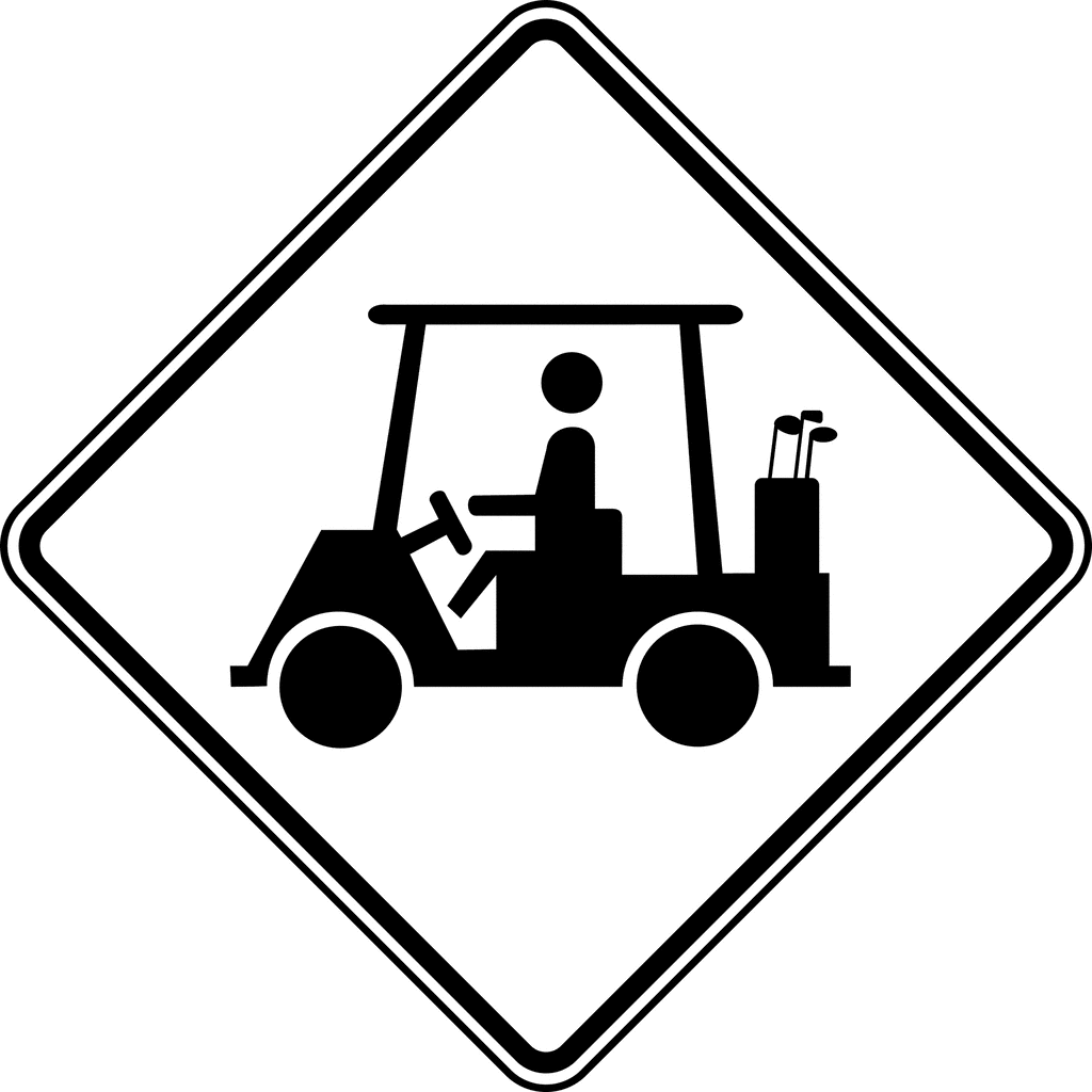 Golf Cart Crossing Black And White   Clipart Etc