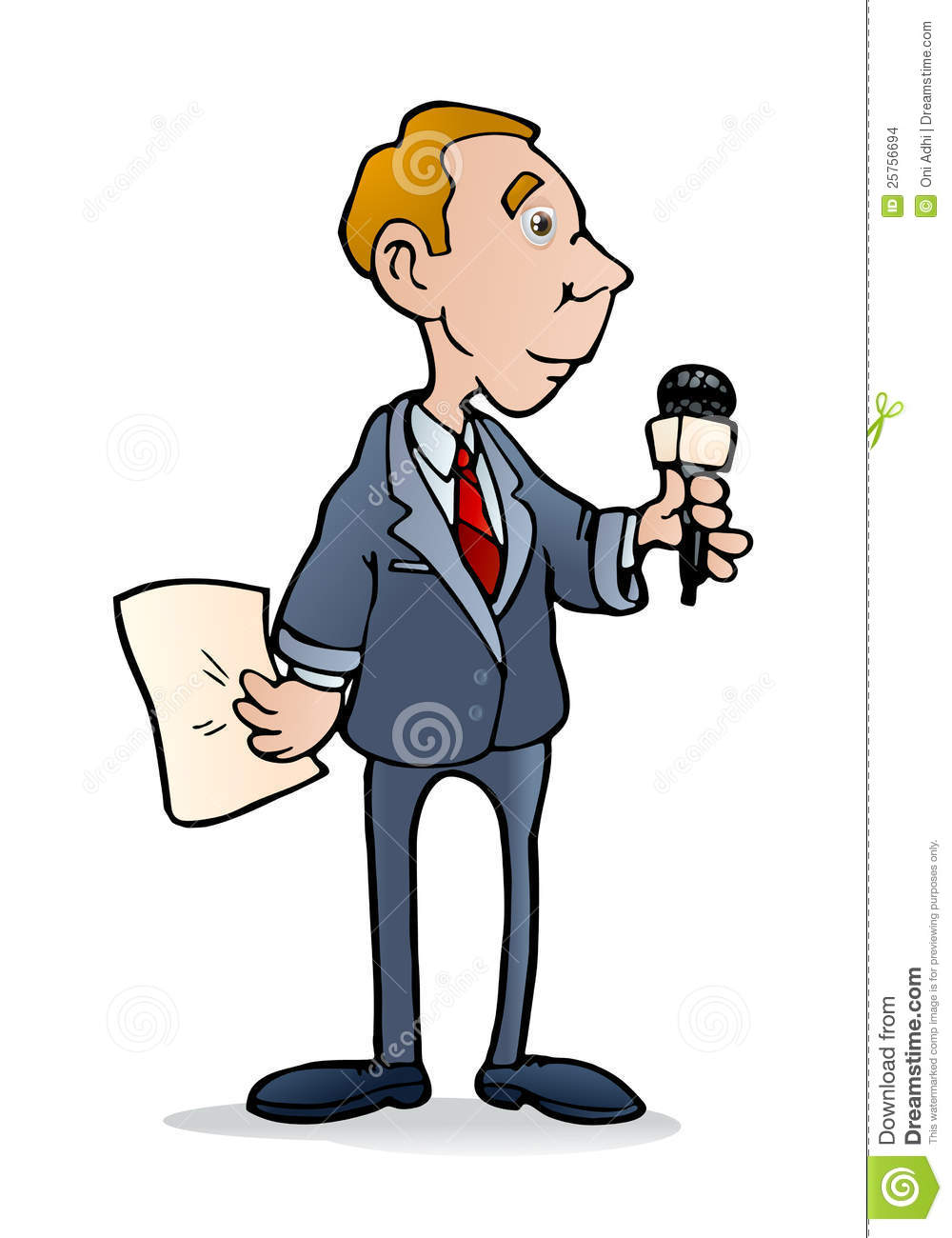 Journalist Holding Microphone Reporting The News On White Background
