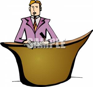 News Anchor Sitting At The News Desk   Royalty Free Clipart Picture